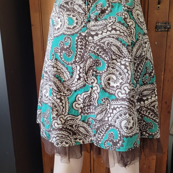 Y2K Whimsigoth Paisley Halter Dress With Tulle Hem Teal And Brown Medium - Picture 8 of 15